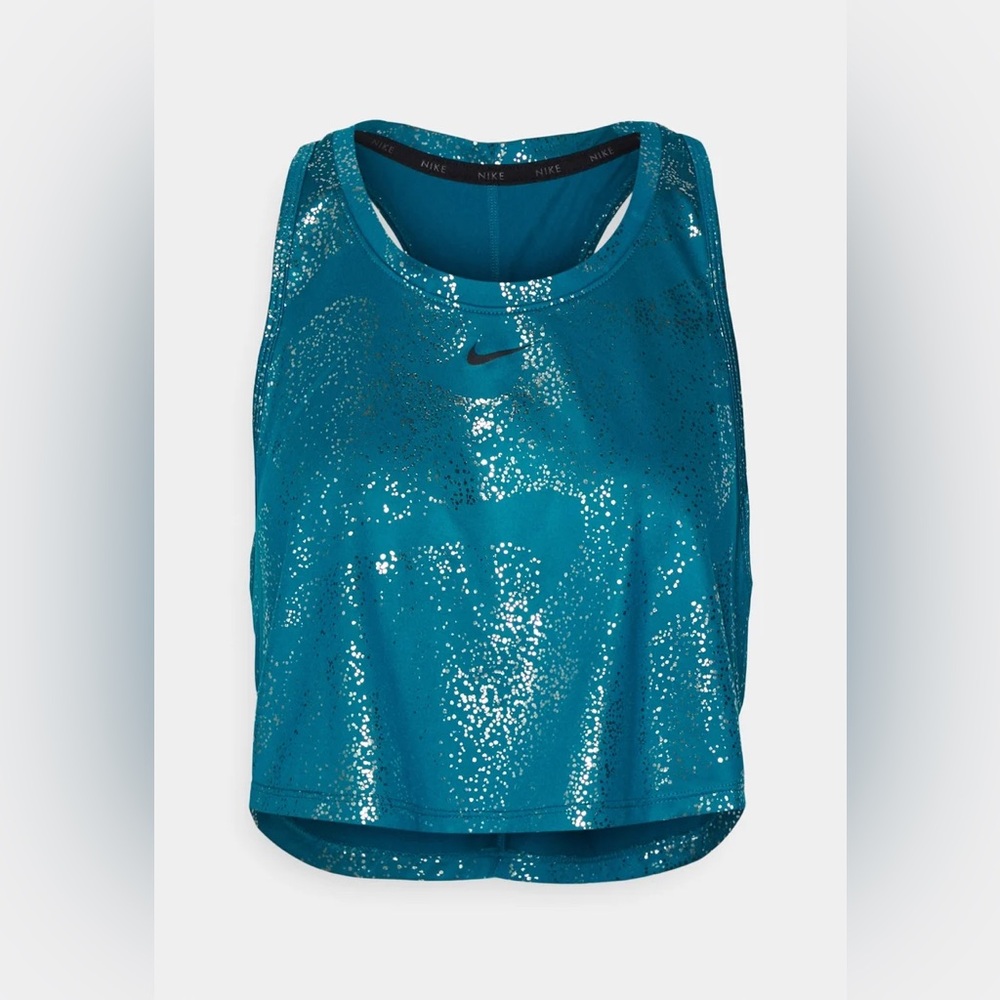NWT $40 Nike One Dri-FIT Women's Teal Glitter Training Tank Top | Size Medium